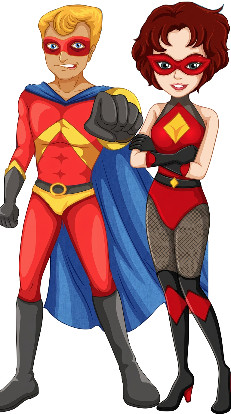 Two SuperheroU superhero characters